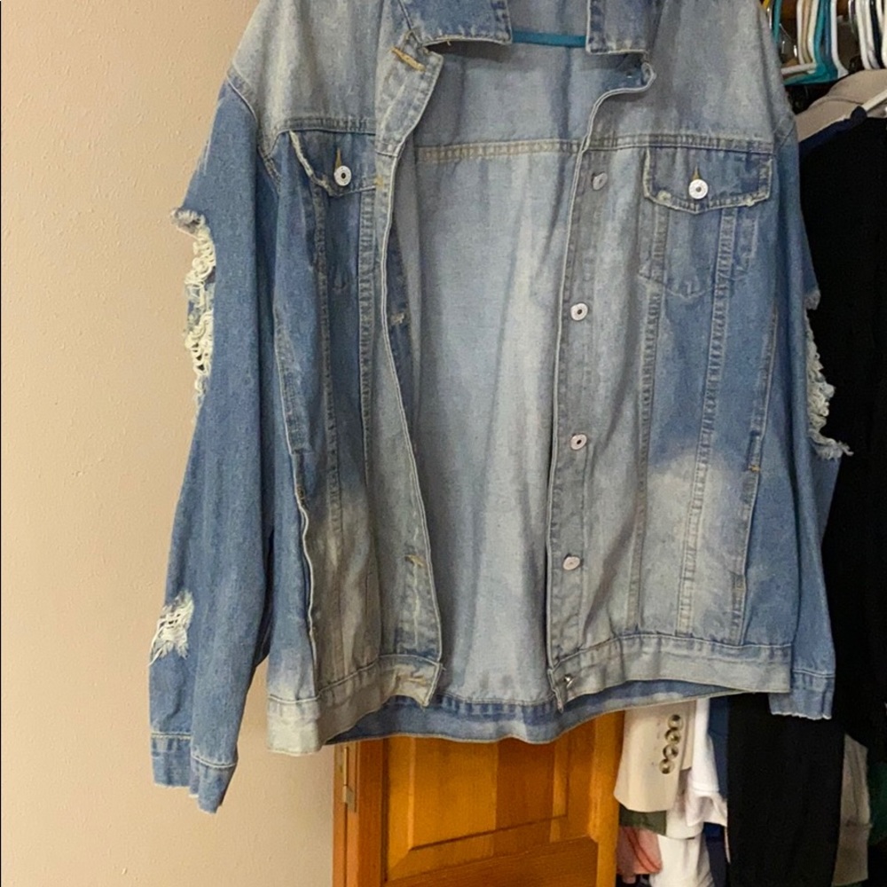 Light blue distressed jean jacket